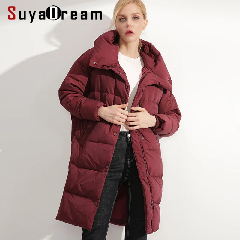 SuyaDream женские пуховые пальто с капюшоном Стеганые Длинные теплые парки 2019 зимняя