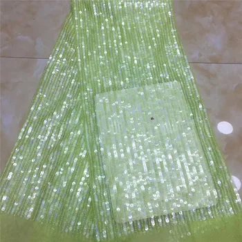 

green Latest African Net Lace Fabric 2020 yellow High Quality Sequins Nigerian Lace Fabrics 5Yards French Tulle Lace Material