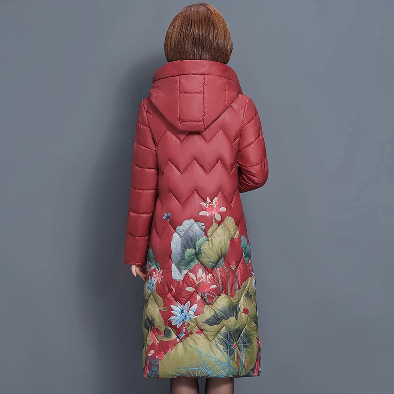 2019 retro inverno jaqueta feminina impressão grossa