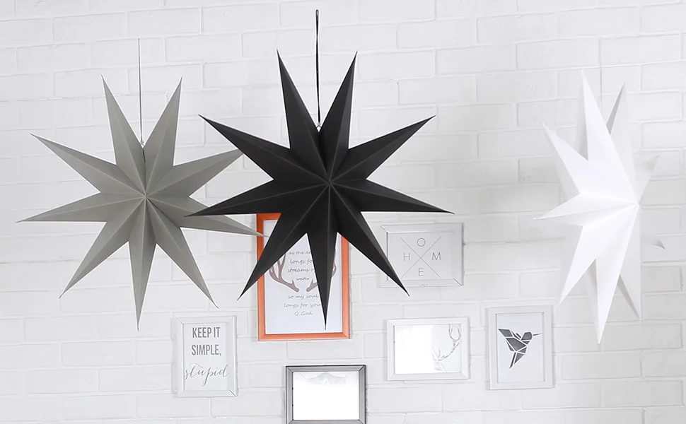 60cm 24inch Paper Star Lanterns Christmas Ornaments White Black Grey Star Lantern Christmas Decorations For Home Craft
