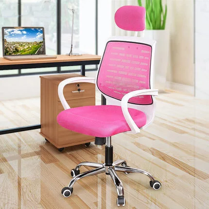 Pink Whilt 3 Simple Computer Chair Home Office Chair Bow Computer Mesh Seat Leisure Lifting Backrest Turn Chair Metal Skeleton - Color: Pink Whilt 3