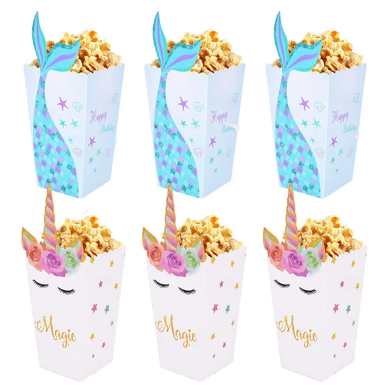 10 Pcs/lot Mermaid Unicorn Styles Popcorn Box Bakery Box Children