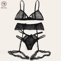 LEECHEE New Mesh Sexy kobiety bielizna 3 sztuk biustonosz zestaw drążą stanik przezroczysta bielizna zestaw Polka Dot S-2XL biustonosz i figi zestaw 2