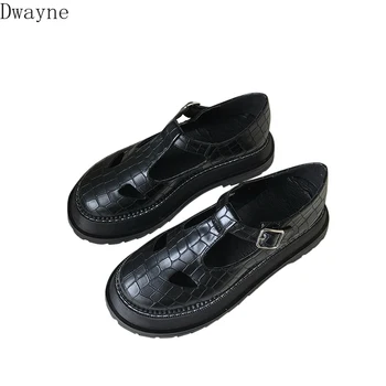 

Thick primer leather shoes retro college wind small leather shoes with a buckle hollow Mary Jane women's shoes