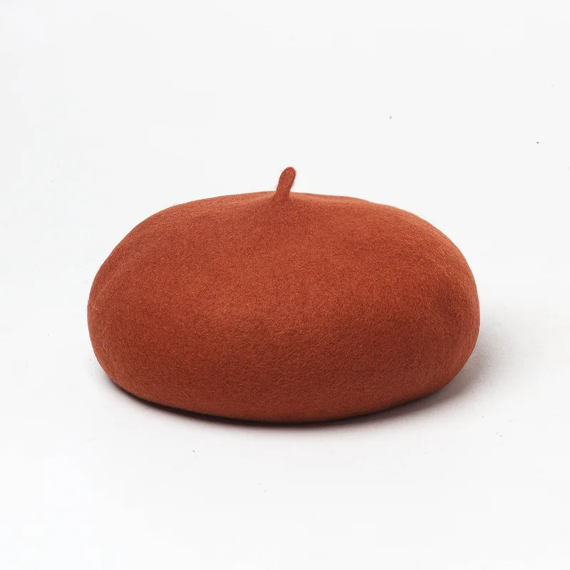 Brick red Новинка; сезон осень-зима; модная шерстяная одежда для отдыха; Детские береты с объемным грибом; шляпа-федора; сезон весна; размеры 52-55 см - Цвет: Brick red