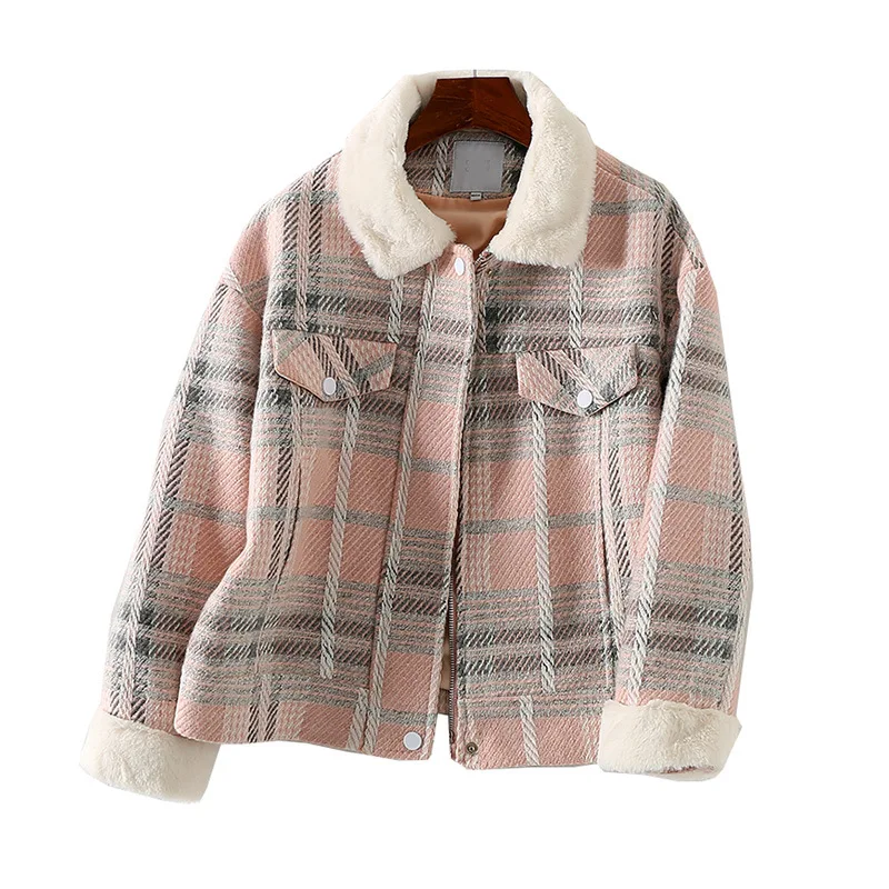 

One's Sweet Pattern New Style Warm Fashion Vintage Tweed Overcoat Fur Collar Woolen Jacket Entity