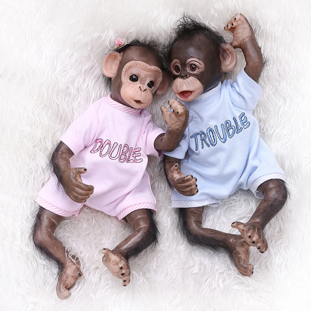 

Lifelike 16 Inch Monkey Baby Doll with Pacifier and Nursing Bottle, Soft Silicone, Hand-painting Details