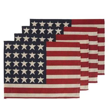 

12X18 Inch American Flag Table Linens , 4PCS European Style Table Place Mats USA Table Cloth for Kitchen