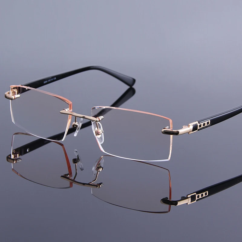 

Luxury Rhinestone Reading Glasses Rimless Men's Gold Hyperopia Male Reader Eyeglasses High Clear Lens Man Presbyopic Eye Glasses