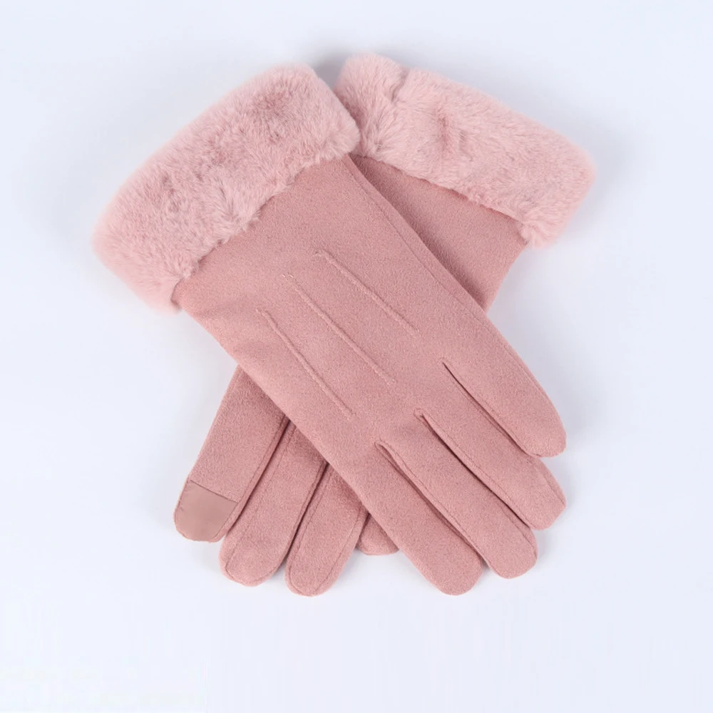 pink 1 пара, женские теплые перчатки для сенсорного экрана, зимние перчатки, замшевые кожаные перчатки для вождения, флисовые термоперчатки - Цвет: pink