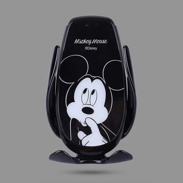 Disney Mickey Minnie Automatic Clamping Wireless Charger Car Phone Holder Smart Sensor Air Vent Mount Mobile Phone Stand Hold Black Mickey