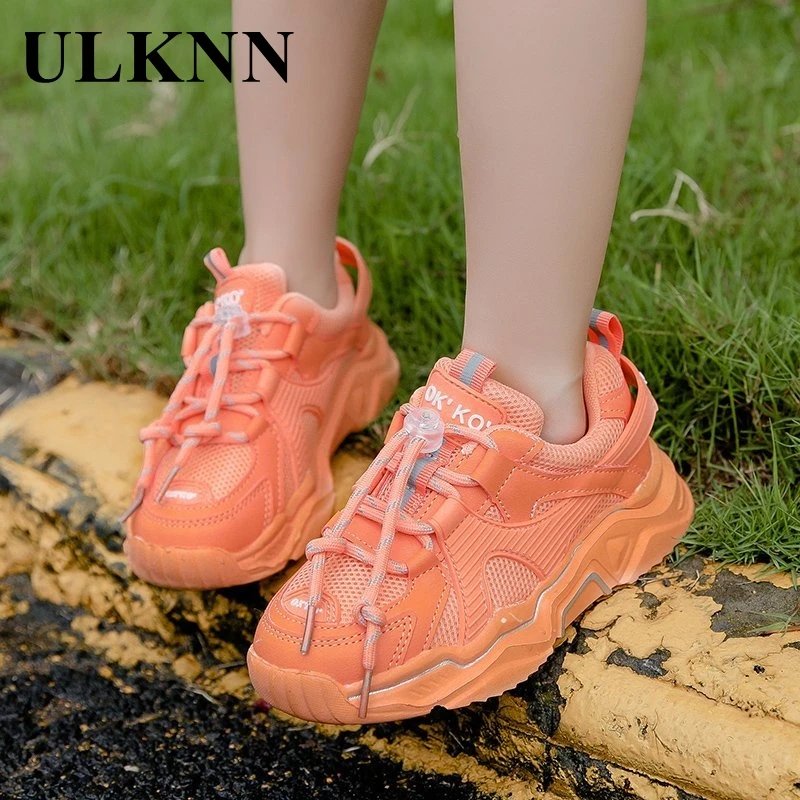 

ULKNN Kids Shoes Girls Casual Shoes Leather Mesh Children Sneakers Autumn Outdoor Students Running Sneakers Boys School Shoes