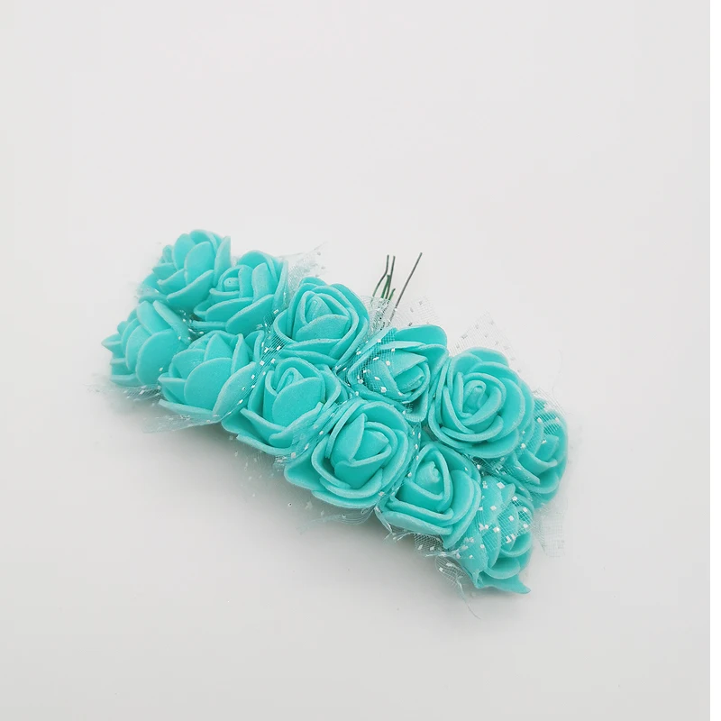 Tiffany Blue 12 шт., 2 см, искусственные Искусственные цветы из пенопласта, букет, свадебные цветы, украшение для скрапбукинга, сделай сам, венок, дешевые искусственные розы, цветы - Цвет: Tiffany Blue