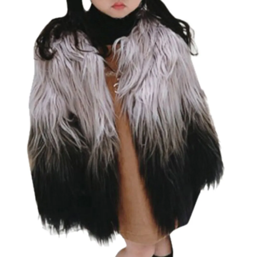 Куртка из искусственного меха для маленьких девочек; зимнее теплое пальто с градиентом; плотная одежда; плюшевая Меховая куртка на молнии с длинными рукавами; повседневное пальто