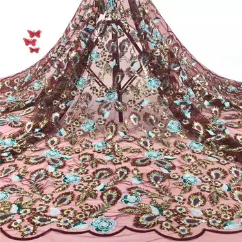 

Sequins African Lace Fabric High Quality French Net Embroidery Tulle Lace Nigerian Stones For Wedding Party Dress DG501