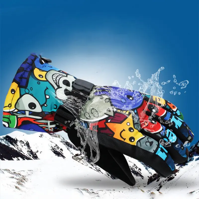 30 градусов зимние теплые сноуборд лыжные перчатки водонепроницаемые утолщенные Лыжные рукавицы Снегоход Мотоцикл снег Монстр каракули принт