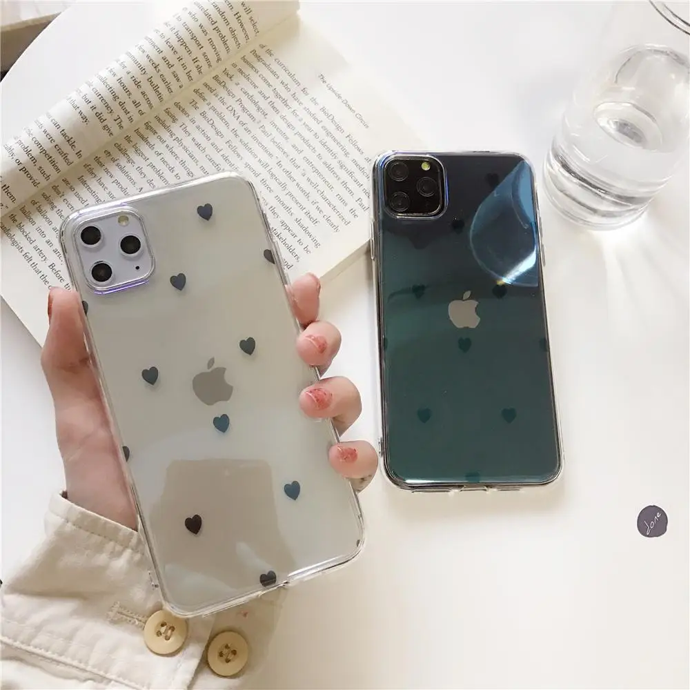 Милый прозрачный мягкий чехол из ТПУ с сердечками в горошек для iphone 8 7 6 6s Plus X 11 Pro XS