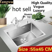 Квартира кухня ручная раковина одинарная мойка высокого качества мыть овощи 304 нержавеющая сталь Горячая 55x45 см