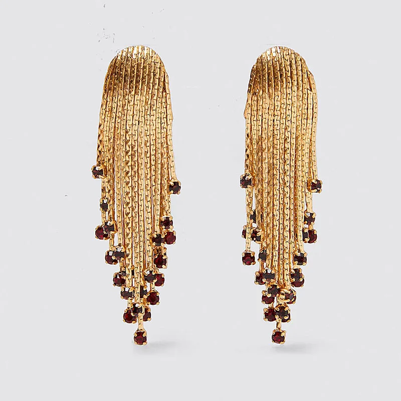 

Bestessy Big Long Gold Metal Crystal Beads Tassel ZA Earrings Jewelry Wholesale Boho Geometric Statement Earring 2020