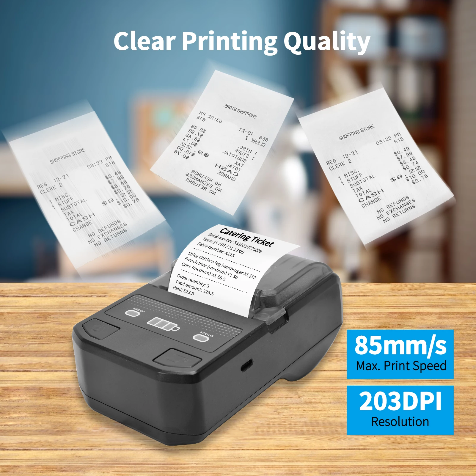 Portable 58mm Thermal Receipt Printer Wireless BT Mini Bill Ticket POS Mobile Printer with Rechargeable Battery Support ESC/POS mini handheld printer