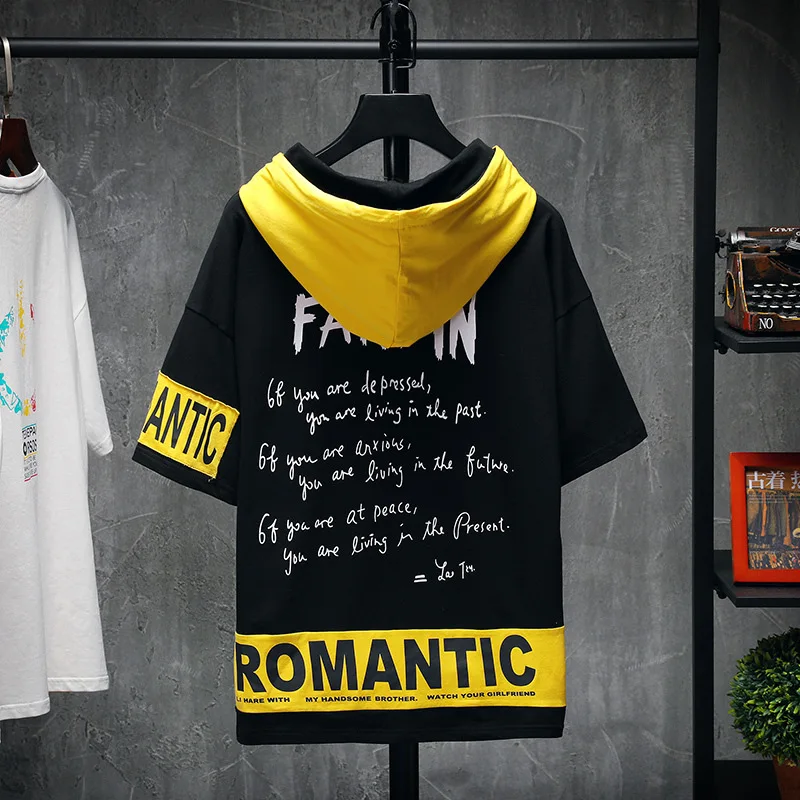 

2019 Summer New Style Japanese-style Display Rack Guapai Large Size Contrast Color Hooded Short Sleeve M-5x Ht214