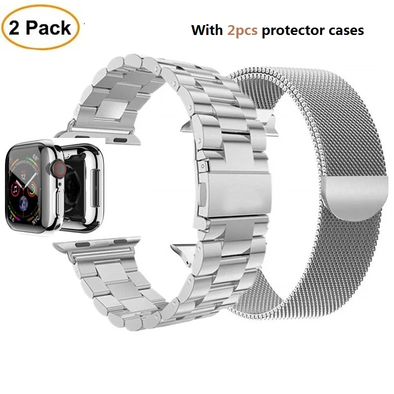 Sliver Sliver Браслет из нержавеющей стали, ремешок для наручных часов Apple Watch, версии 44 мм, 42 мм, 38 мм, ремешок для часов, Миланская петля, ремни для наручных часов iWatch серии 5/4/3/2/1 полос - Цвет ремешка: Sliver Sliver