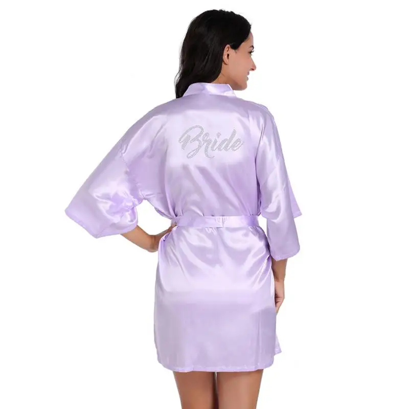Буквенный «Невеста», Свадебный халат для молодых девушек, мини сексуальная свободная Пижама кимоно купальный халат с коротким рукавом, интимное нижнее белье, Неглиже - Цвет: Lavender
