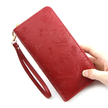 

HGCBB 2020 Faux Leather Wallet Woman Fashion Long Purses Wallets for Women Clutch Bag Flower Korean Style Red Black Blue Pink