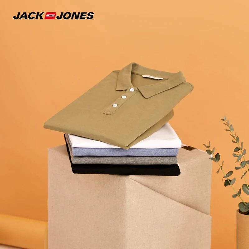 Koop Jackjones Mannen Effen Kleur Katoen Turn Down Kraag Polo Shirt Menswear 219106516