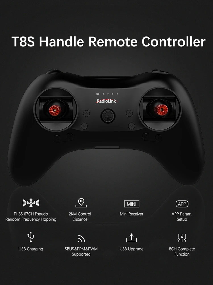 Radiolink T8S 8CH Mini RC Transmitter 2.4G Radio Remote Handle Gamepad Controller for Fixed Wing/Plane/Car/Boat for ReceiverR8FM