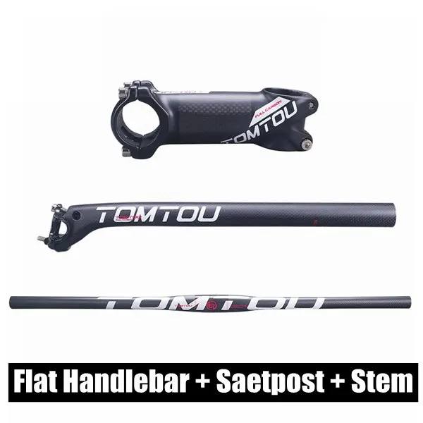 Flat Handlebar SETS TOMTOU 3K Углеродное волокно руль для велосипеда MTB руль+ ствол+ подседельная труба для велосипеда горный части белый матовый-TW4T18 - Цвет: Flat Handlebar SETS