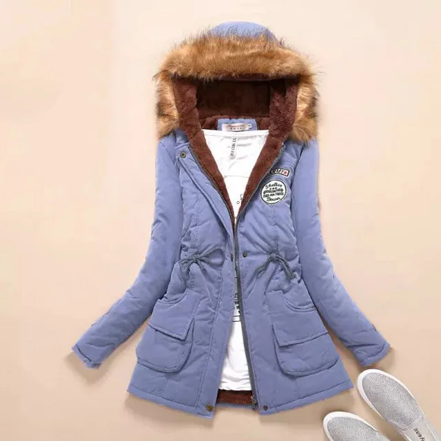 Новинка, парка, зимняя куртка для женщин, утепленное хлопковое зимнее пальто, женская куртка с капюшоном, женская зимняя парка, женская уличная куртка - Цвет: Light blue