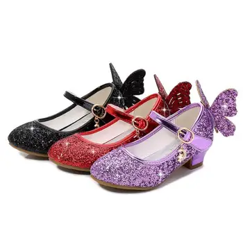 

2020 New Girls Shoes Pu Leather Bow Children Princess Fashion Dress Shoes Sequins kids Sandals With High-heeled