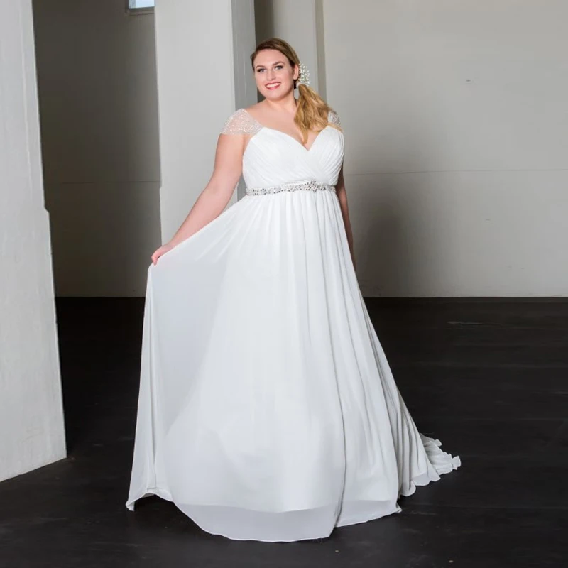 

Fashion Chiffon Wedding Dress Plus Size Sweetheart Neckline Beaded Bridal Gown Vestido de Novia Custom Made Bride Dress