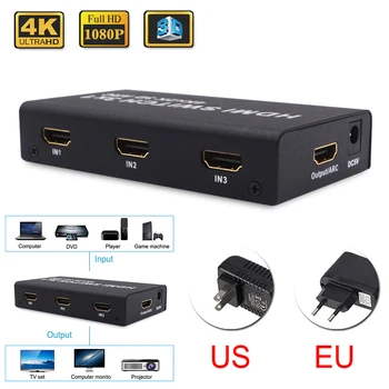 

HDMI Switch 2.0 4K 30HZ HDR HDMI Splitter Switch 3 In 1 Out HDMI Switcher Audio Extractor ARC Control For Computer HDTV