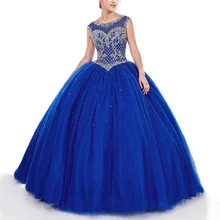 Королевский синий бальное платье Бальные платья Роскошные Кристаллы бисером сладкий 16 лет принцесса платье выпускного вечера размера плюс вечерние платья