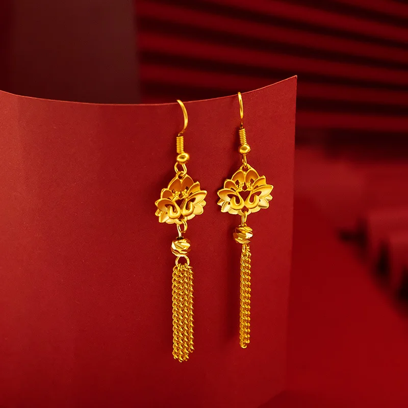 KISS&FLOWER ER73 Fine Jewelry Wholesale Fashion Woman Girl Bride Birthday Wedding Gift Tassel Peacock 24KT Gold Drop Earrings