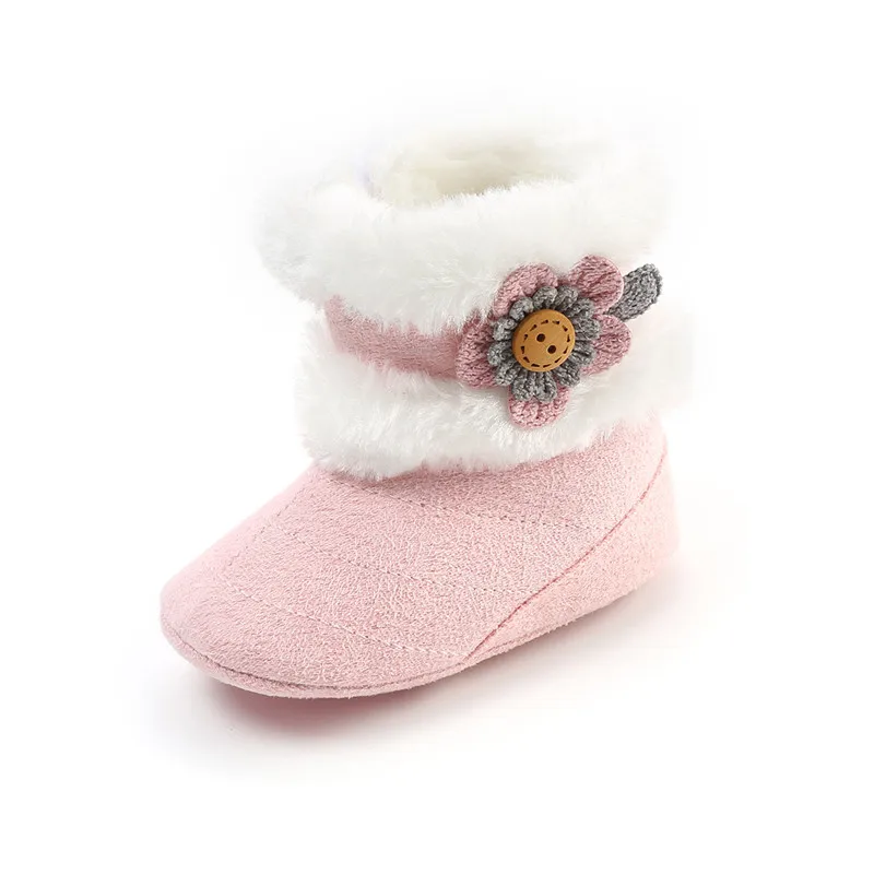 Newborn Infant Baby Girls Winter Warm flower Fur Mid-Calf Length Slip-On Furry Boots 0-18M New