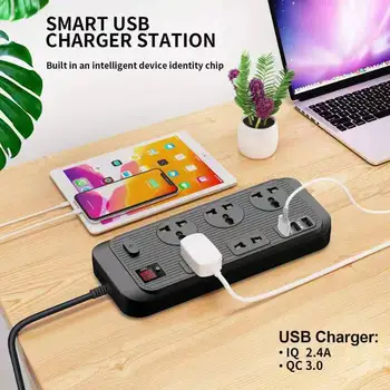 PC Power Strip Multi Plug with 5 AC Outlets QC3 0 18W 3 USB Fast Charging