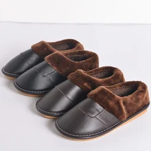 Г. Новая кожаная хлопковая обувь мужские кожаные домашние тапочки пара зимних теплых плюшевых тапочек кожаные Тапочки женские