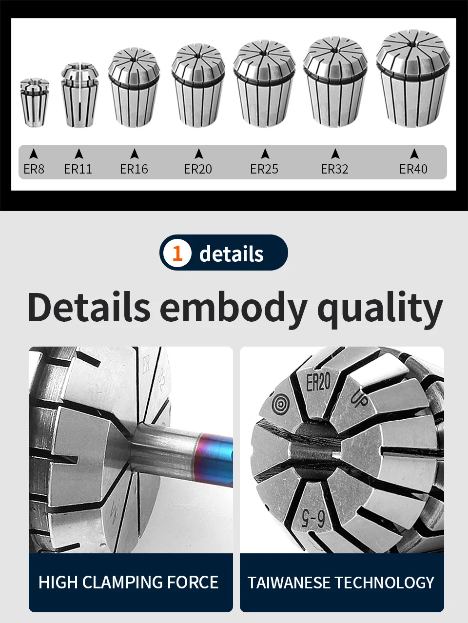 ER11 ER16 ER20 ER25 ER32 ER Precision 0.008mm spring for cnc collet chuck holder milling tool Engraving machine spindle motor aluminum pipe bender