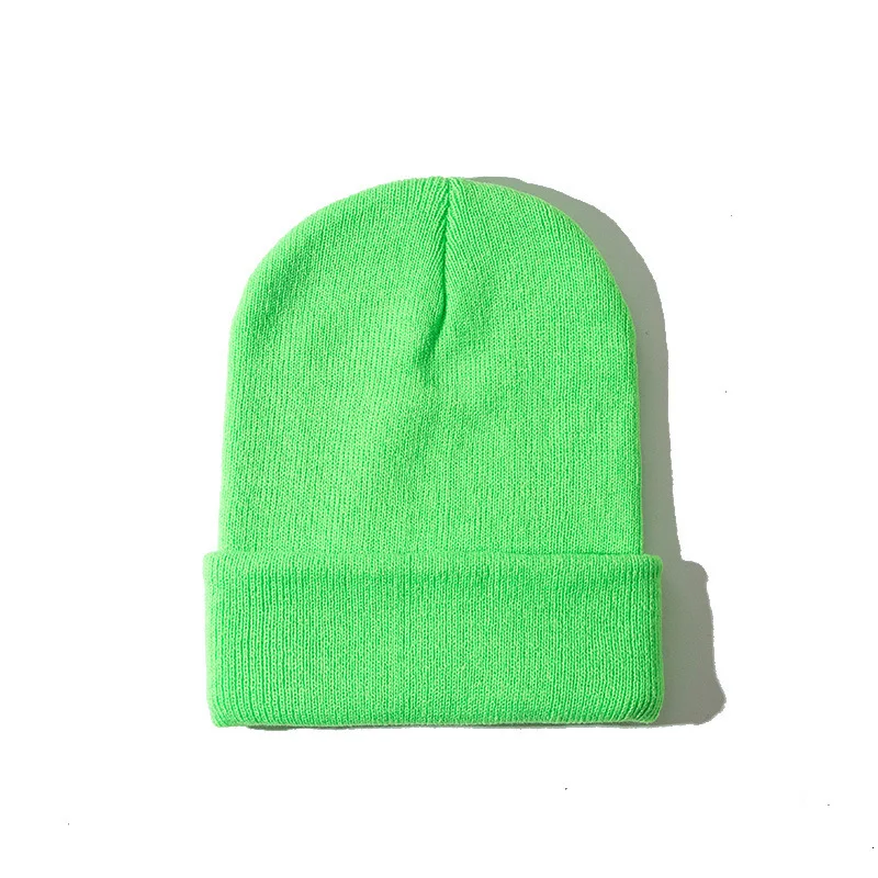 fluorescence green New Girls Knitting Hats Multi Color Beanies hats For Ladies Soft Thicken All-Match Caps Women Fashion Skullies Cap Headwear - Цвет: fluorescence green