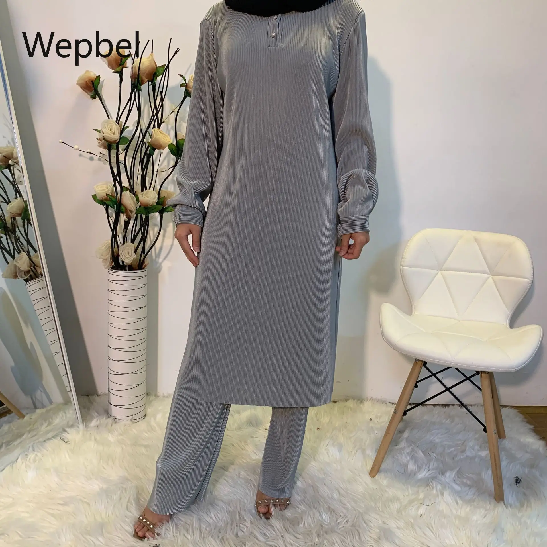 Купить Weppel арабский простой костюм из двух предметов однотонный топ плиссированный | Спортивные костюмы (4001365801473)