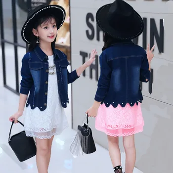 

Beautiful Kids Girls Clothing 2019 Suit Spring/Autumn Lace Dress + Denim Jacket Childrens Two-piece Suit Kids Christmas Clothes