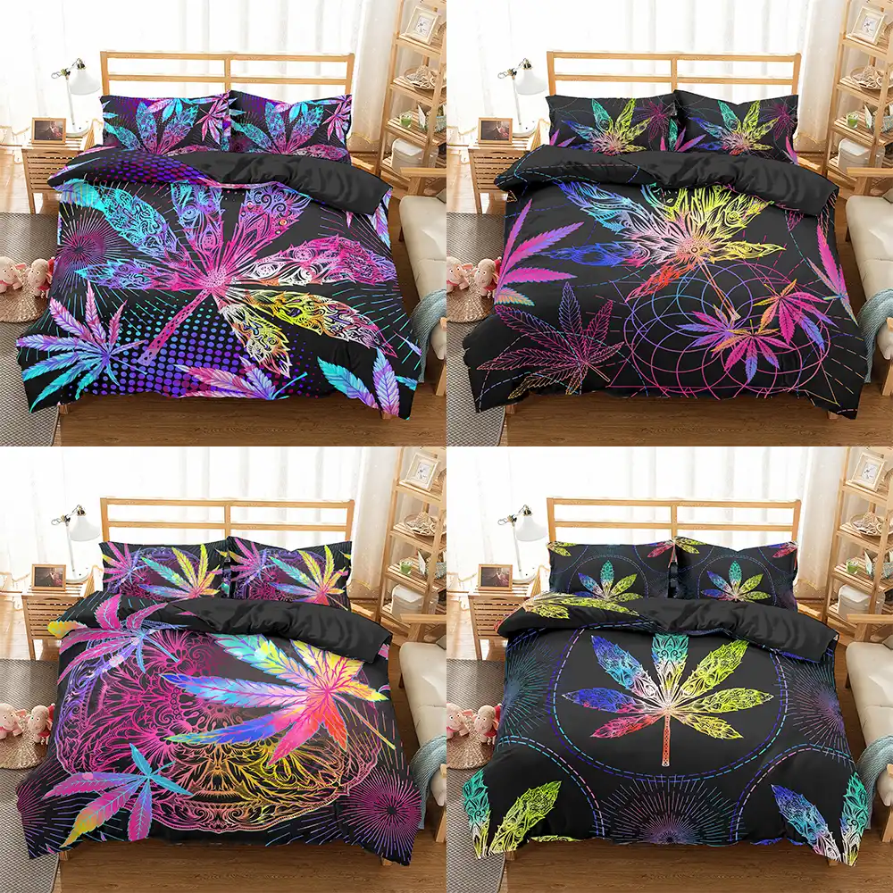 Homesky folhas de erva daninha jogo cama 100% poliéster conjunto cama rainha rei tamanho colcha capa fronha roupa cama