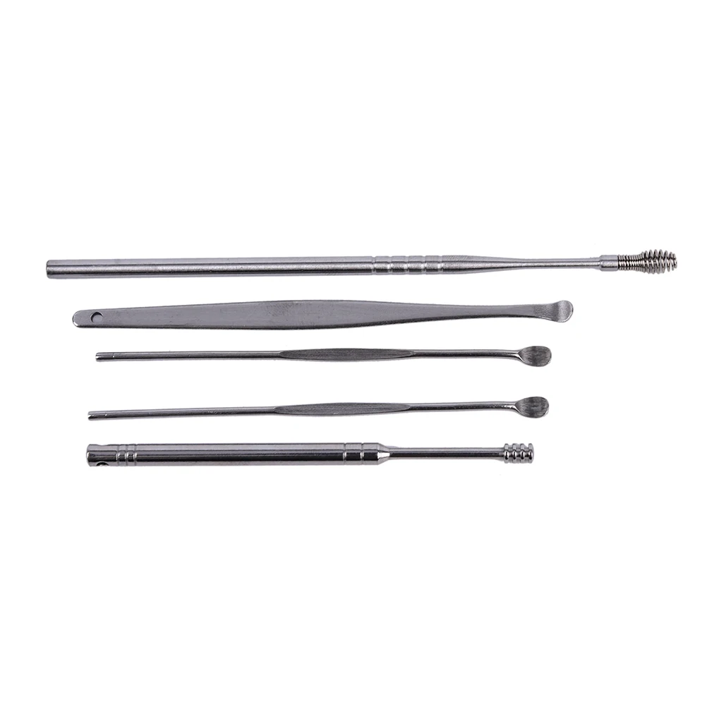 Wholesale 5pcs/Lot Stainless Steel Silver Earpick with PP box Wax Remover Curette Cleaner Health Care Tools Ear Pick