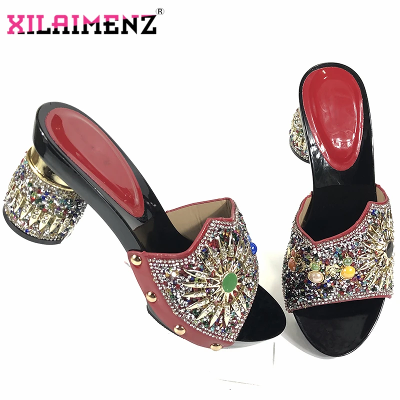 

2019 Autumn Special Design African Ladies Wedding Shoes Italian Women High Quality Party Shoe in Red Color with Crystal