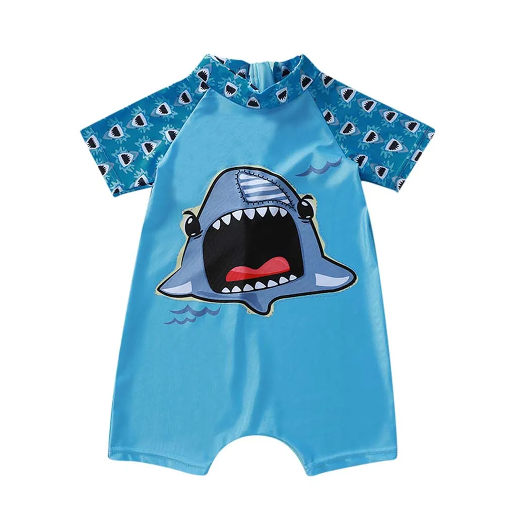 

One-Piece Baby Boy's Swimwear Fish Printed Rashguard Swimsuit Child Short Sleeve Rash Guard Cute Beach Wear L1227