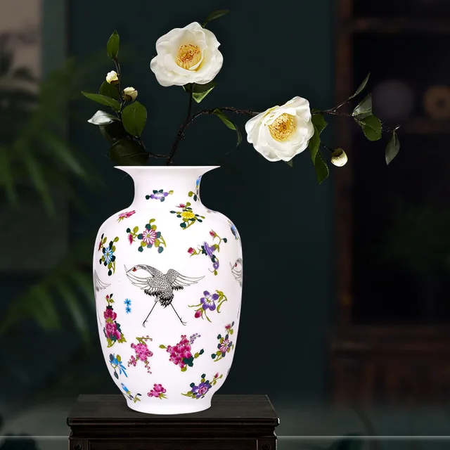 Antique Jingdezhen Luminous Vase With Flowers and Bird Patterns Ceramic Table Vase Porcelain Decorative Vase 1