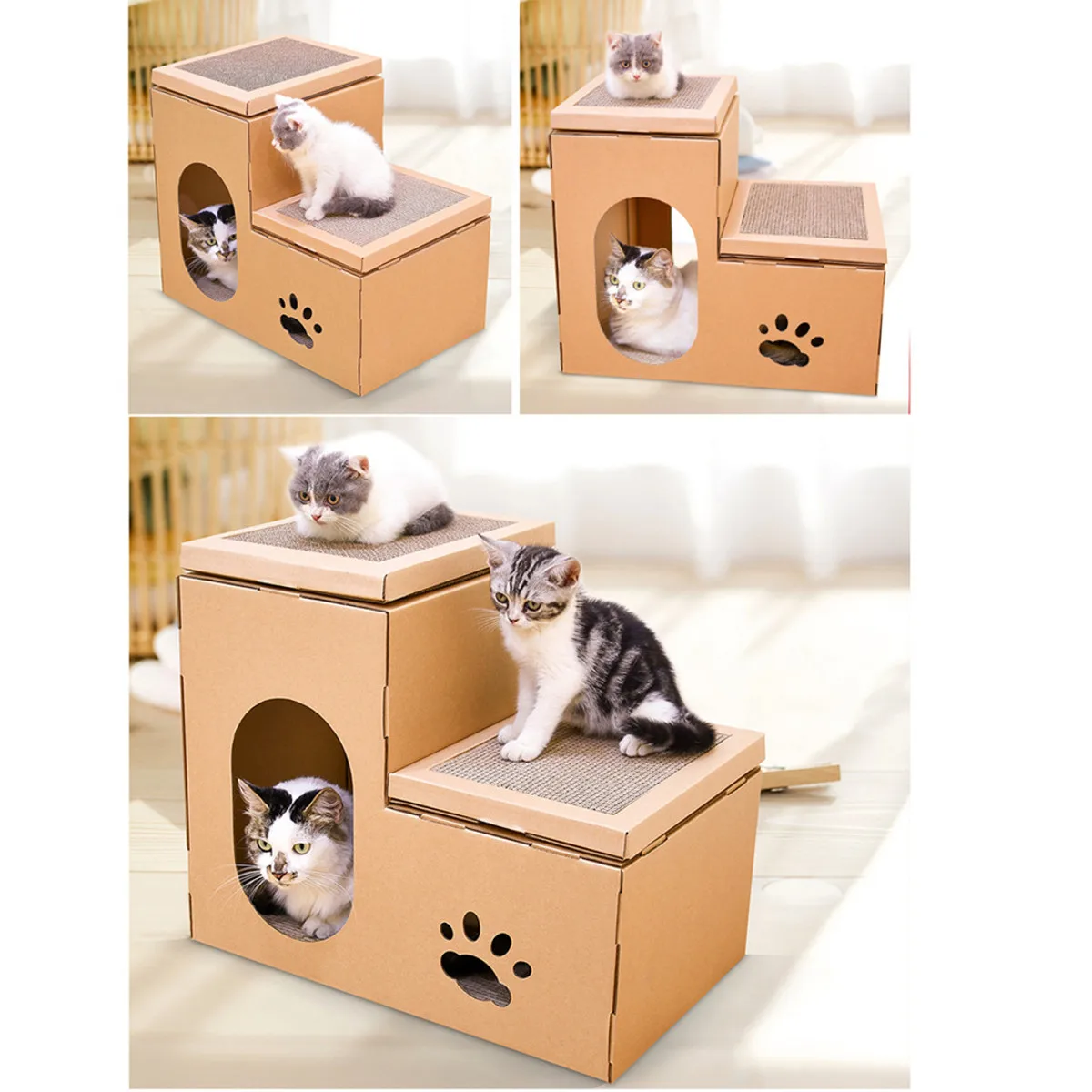 

New DIY Corrugated Paper Cat House Double-Decker House Cat Scratch Board Toys Cat Grinds Claw Toys Combination House 50*40*32cm